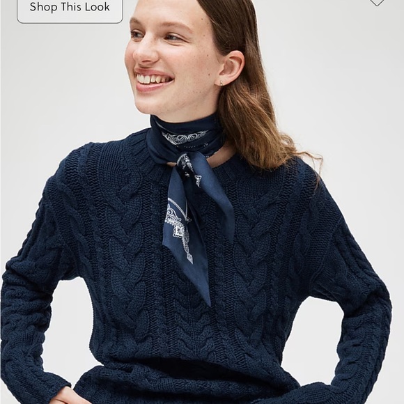 NWOT J.Crew Womens navy Cable-Knit Puff-Sleeve Crewneck Sweater Size XXL BS978 - Picture 3 of 5